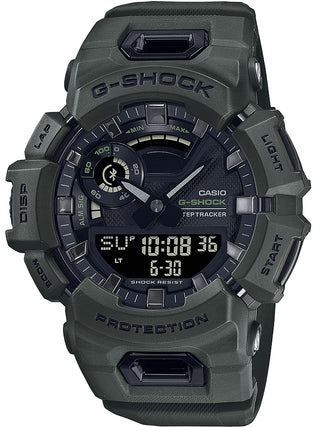 Front view of Casio G-Shock GBA-900UU-3AER Black Dial Green Resin Mens Watch on white background