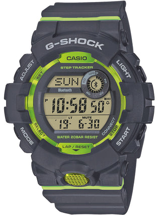 Front view of Casio G-Shock GBD-800-8ER Green Dial Grey Resin Mens Watch on white background