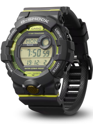 Angle shot of Casio G-Shock GBD-800-8ER Green Dial Grey Resin Mens Watch on white background