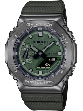 Front view of Casio G-Shock GM-2100B-3AER Green Resin Mens Watch on white background