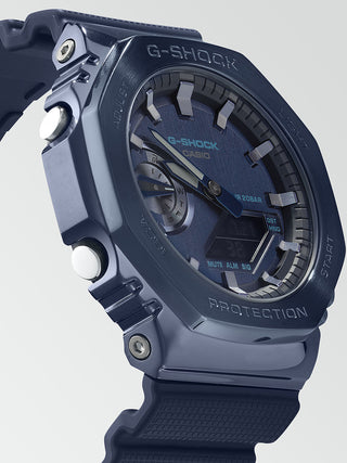 Angle shot of Casio G-Shock GM-2100N-2AER Blue Resin Mens Watch on white background