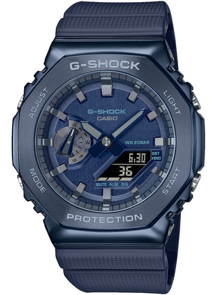 Front view of Casio G-Shock GM-2100N-2AER Blue Resin Mens Watch on white background