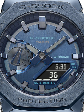 Angle shot of Casio G-Shock GM-2100N-2AER Blue Resin Mens Watch on white background