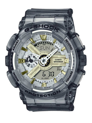 Angle shot of Casio G-Shock GMA-S110GS-8AER Grey Resin Unisex Watch on white background