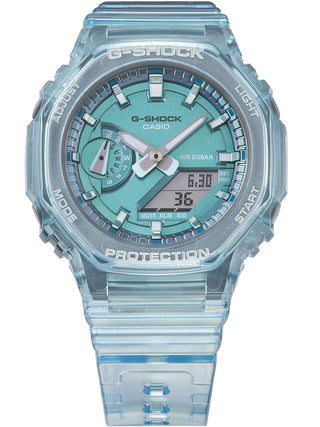 Angle shot of Casio G-Shock GMA-S2100SK-2AER Blue Resin Mens Watch on white background