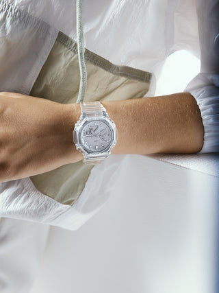 Angle shot of Casio G-Shock GMA-S2100SK-7AER White Resin Mens Watch on white background