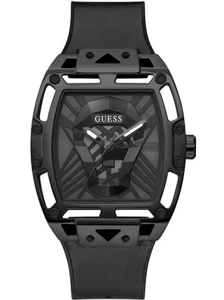 Front view of Guess Legend GW0500G2 Black Silicone Unisex Watch on white background