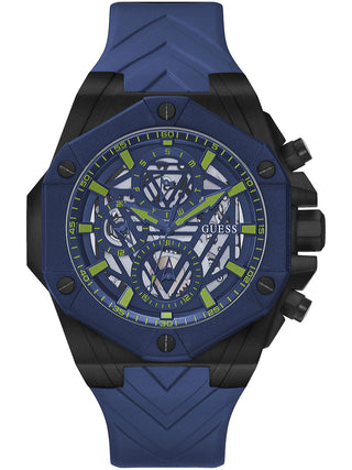 Front view of Guess GW0579G3 Blue Silicone Unisex Watch on white background