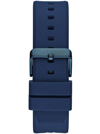 Angle shot of Guess GW0579G3 Blue Silicone Unisex Watch on white background