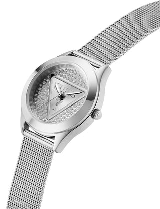 Angle shot of Guess GW0835L1 Silver Stainless Steel Womens Watch on white background