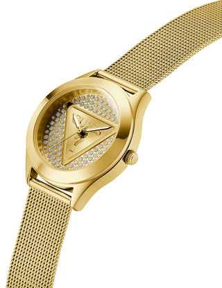 Angle shot of Guess GW0835L2 Gold Stainless Steel Womens Watch on white background
