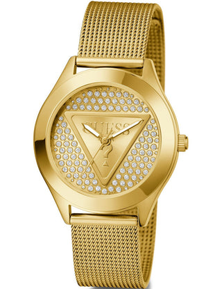 Angle shot of Guess GW0835L2 Gold Stainless Steel Womens Watch on white background
