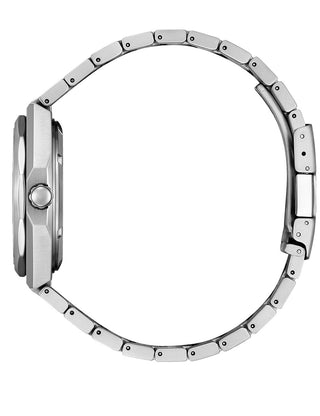Angle shot of Citizen NK5020-58M Blue Dial Silver Titanium Unisex Watch on white background
