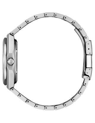 Angle shot of Citizen NK5020-58X Green Dial Silver Titanium Unisex Watch on white background