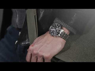 Angle shot of Swiss Military By Chrono Chronograph SM34098.03 Blue Dial Silver Stainless Steel Unisex Watch on white background