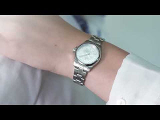 Angle shot of Swiss Military By Chrono SM30200.17 White Dial Silver Stainless Steel Unisex Watch on white background