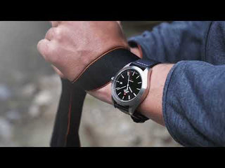 Angle shot of Swiss Military By Chrono SMA34077.04 Black Leather Unisex Watch on white background