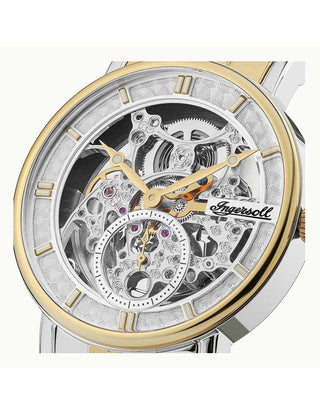 Angle shot of Ingersoll 1892 I00414 Silver Dial Gold Stainless Steel Unisex Watch on white background