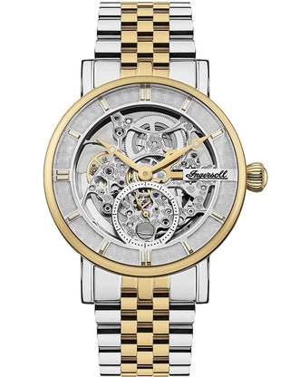 Front view of Ingersoll 1892 I00414 Silver Dial Gold Stainless Steel Unisex Watch on white background
