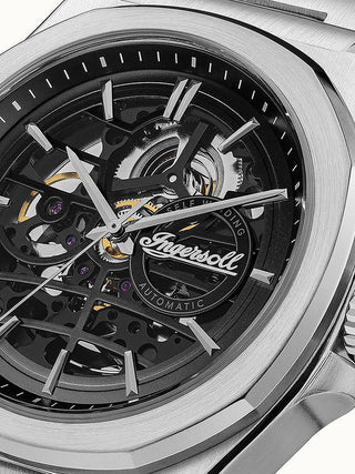 Angle shot of Ingersoll 1892 I09303 Black Dial Silver Stainless Steel Unisex Watch on white background
