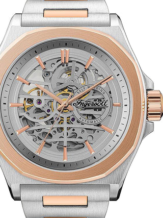 Front view of Ingersoll 1892 I09304 Silver Dial Rose Gold Stainless Steel Unisex Watch on white background