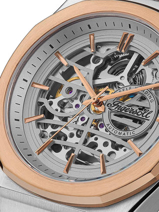 Angle shot of Ingersoll 1892 I09304 Silver Dial Rose Gold Stainless Steel Unisex Watch on white background