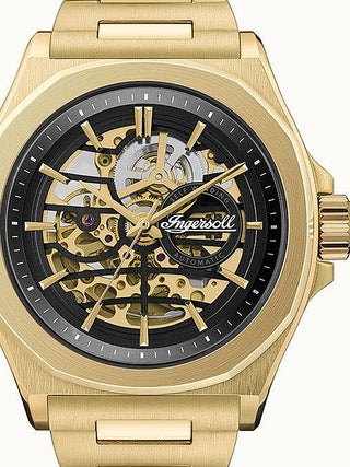 Front view of Ingersoll 1892 I09305 Gold Stainless Steel Unisex Watch on white background