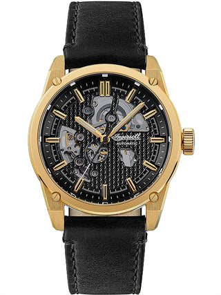 Angle shot of Ingersoll 1892 I11601 Black Leather Unisex Watch on white background