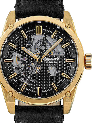 Front view of Ingersoll 1892 I11601 Black Leather Unisex Watch on white background