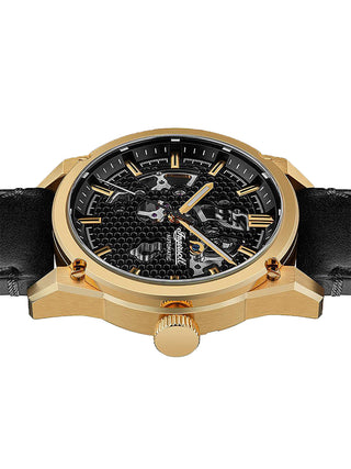Angle shot of Ingersoll 1892 I11601 Black Leather Unisex Watch on white background