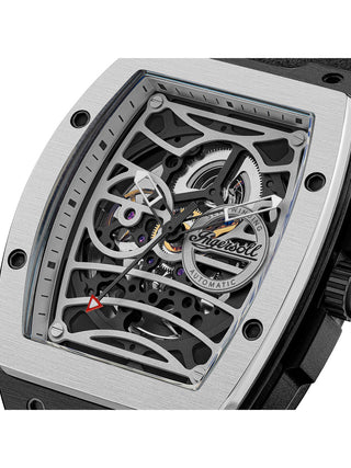 Angle shot of Ingersoll 1892 I12306 Silver Dial Black Leather Unisex Watch on white background