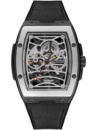 Angle shot of Ingersoll 1892 I12306 Silver Dial Black Leather Unisex Watch on white background