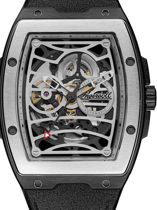 Front view of Ingersoll 1892 I12306 Silver Dial Black Leather Unisex Watch on white background