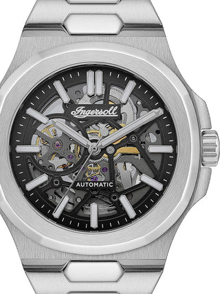 Front view of Ingersoll 1892 I12501 Black Dial Silver Stainless Steel Unisex Watch on white background