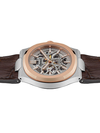 Angle shot of Ingersoll 1892 I12503 Silver Dial Brown Leather Unisex Watch on white background