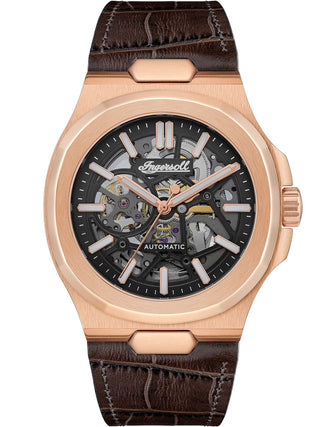Front view of Ingersoll 1892 I12505 Black Dial Brown Leather Unisex Watch on white background