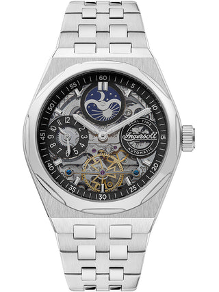 Angle shot of Ingersoll 1892 I12901 Black Dial Silver Stainless Steel Unisex Watch on white background