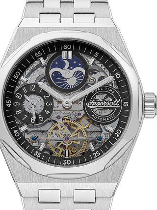 Front view of Ingersoll 1892 I12901 Black Dial Silver Stainless Steel Unisex Watch on white background