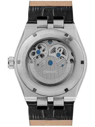 Angle shot of Ingersoll 1892 I12903 Black Leather Unisex Watch on white background