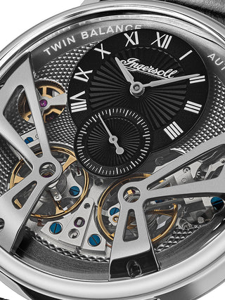 Angle shot of Ingersoll 1892 I13103 Grey Dial Black Leather Unisex Watch on white background