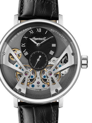 Front view of Ingersoll 1892 I13103 Grey Dial Black Leather Unisex Watch on white background