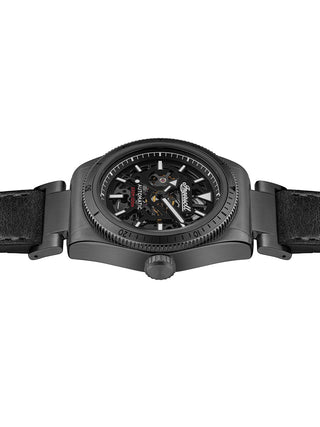 Angle shot of Ingersoll 1892 I13902 Black Leather Unisex Watch on white background