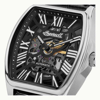 Angle shot of Ingersoll 1892 I14202 Black Leather Unisex Watch on white background