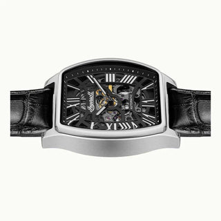 Angle shot of Ingersoll 1892 I14202 Black Leather Unisex Watch on white background