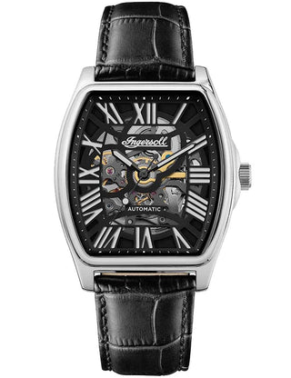 Front view of Ingersoll 1892 I14202 Black Leather Unisex Watch on white background