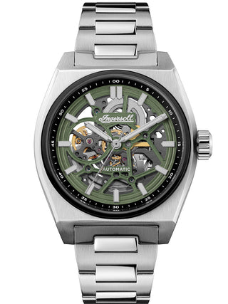 Front view of Ingersoll 1892 I14304 Green Dial Silver Stainless Steel Unisex Watch on white background