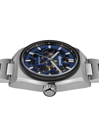 Angle shot of Ingersoll 1892 I14305 Blue Dial Silver Stainless Steel Unisex Watch on white background