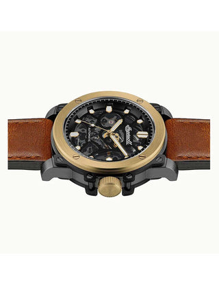 Angle shot of Ingersoll 1892 I14402 Black Dial Brown Leather Unisex Watch on white background