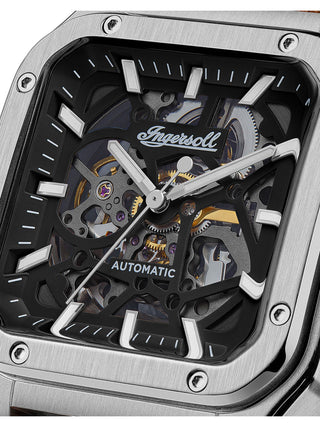 Angle shot of Ingersoll 1892 I14503 Black Dial Brown Leather Unisex Watch on white background