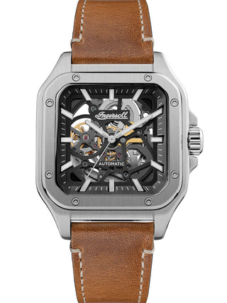 Front view of Ingersoll 1892 I14503 Black Dial Brown Leather Unisex Watch on white background